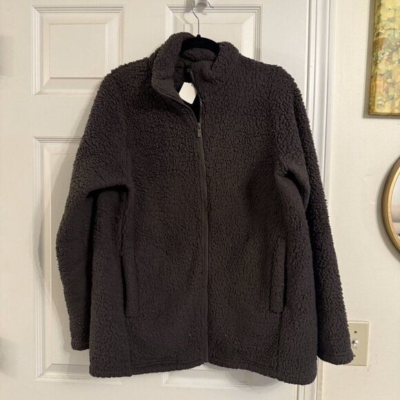 NWT Zenana Full Zip Sherpa Jacket - Dark Gray - Medium - Picture 1 of 3